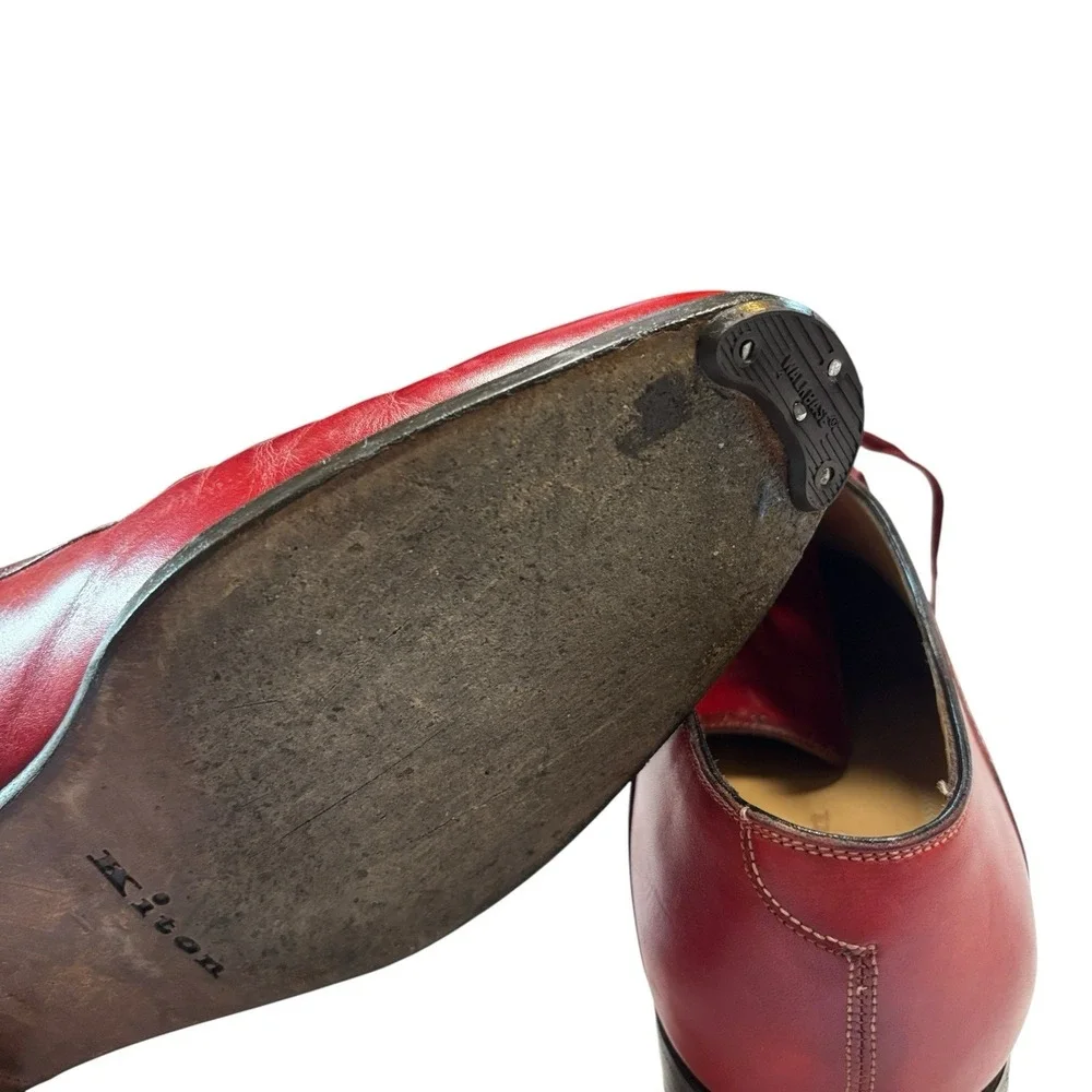 Kiton Mens Red Leather Lace-Up Oxford Dress Shoes Made in Italy Size 10.5
